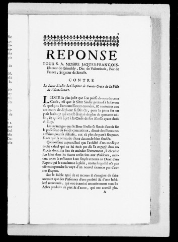 Savasse :factums imprimés avec plans, 1738-1743.