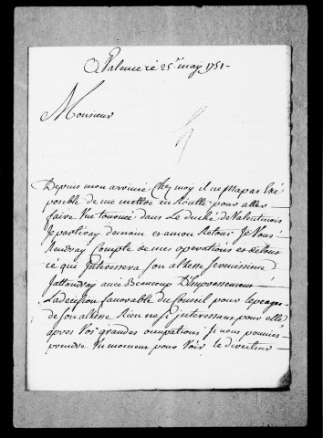 Lettres des régisseurs du duché :Lettres de Monge, 1753-1759.