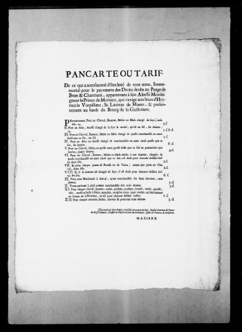 Péage par terre de Brou et de Charmant : Copies de Chartes, 1486-1604.
Mémoires, pièces diverses, 1705-1711.